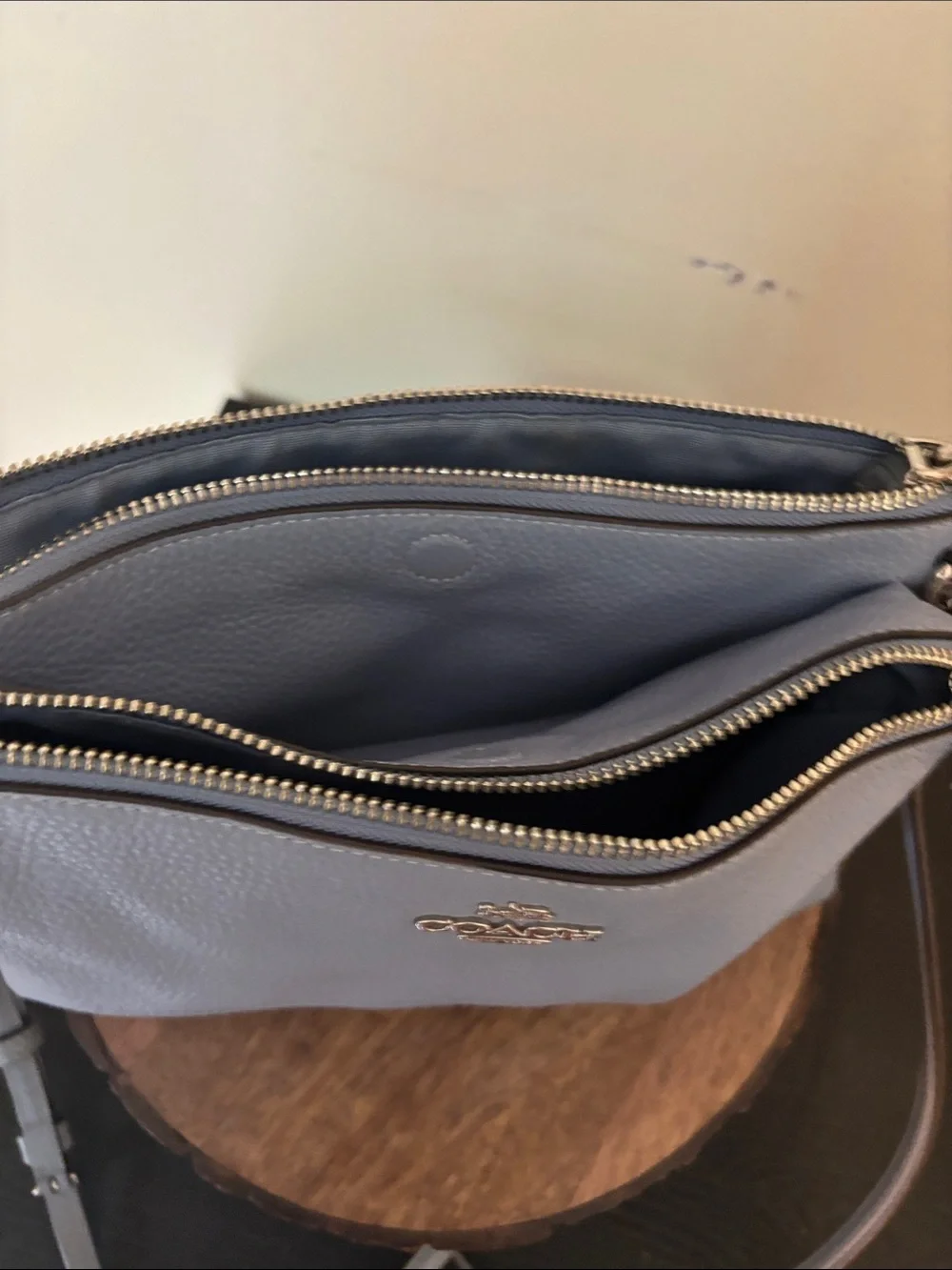 Coach Pebbled Leather Crossbody Bag in Light Blue with Silver Hardware